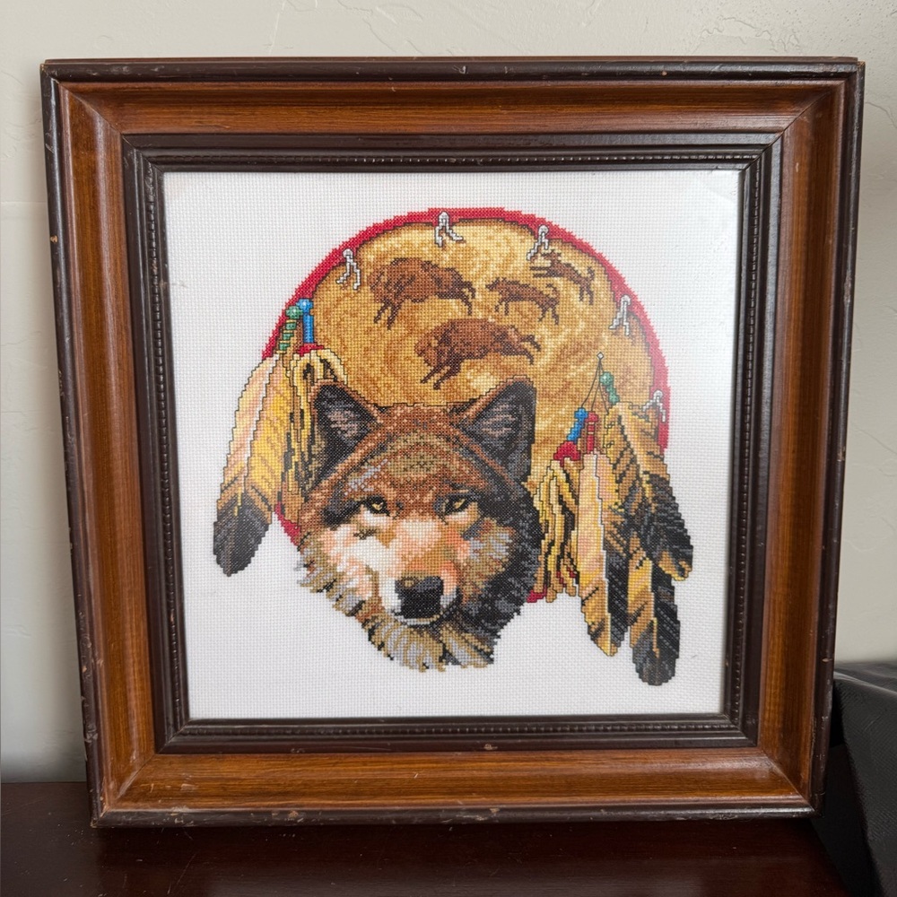 Janlynn Counted Cross Stitch Brother Wolf framed‎ art 16” x 16”